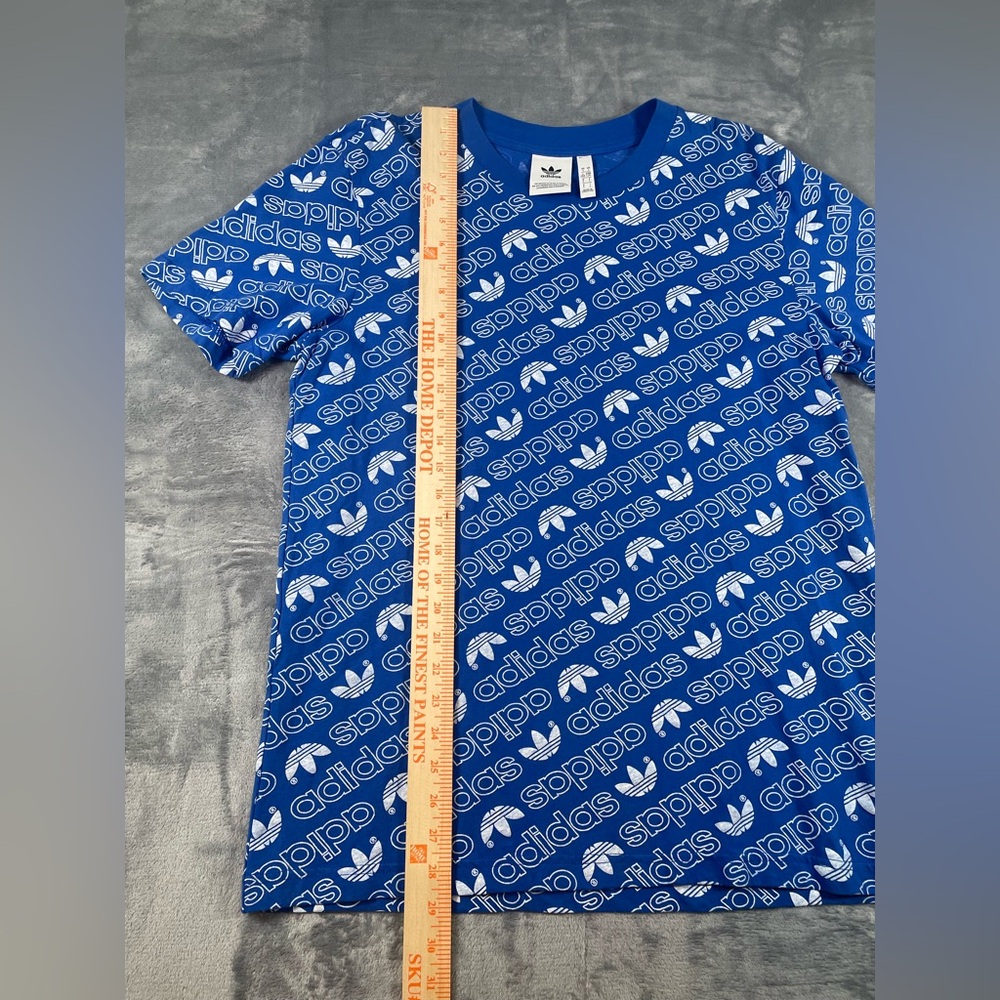 Adidas Originals Mens Blue White All Over Logo Print T-Shirt Trefoil Size Large - Picture 5 of 6